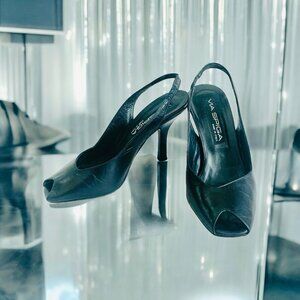VIA SPIGA Black Leather High Heel Slingback Pumps Women’s Size 5